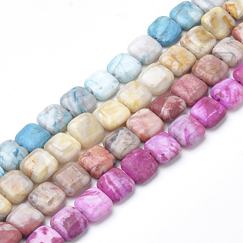 Dyed Natural Crazy Lace Agate Beads Strands, Square, 15~16x15~16x6~7mm, Hole: 1mm, about 26pcs/strand, 16.3 inch