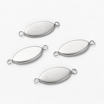 304 Stainless Steel Cabochon Connectoe Settings, Horse Eye, Stainless Steel Color, 23x9x1.5mm, Hole: 1.8mm, Tray: 16x8mm