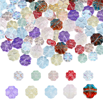 100Pcs 10 Style Transparent Czech Glass Beads, Clover, Mixed Color, 7.5~11.5x7.5~11.5x4.5~7.5mm, Hole: 0.9~1mm, 10pcs/style