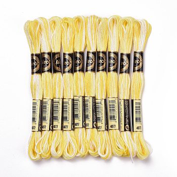 10 Skeins 6-Ply Polyester Embroidery Floss, Cross Stitch Threads, Segment Dyed, Yellow, 0.5mm, about 8.75 Yards(8m)/skein