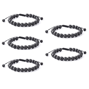 Adjustable Nylon Cord Braided Bead Bracelets, with Lava Rock Beads, 2-1/8 inch(55mm)