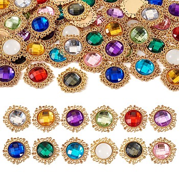 48Pcs 12 Colors Glass Cabochons, with Light Gold Tone Alloy Finding, Flower, Mixed Color, 24~24.5x5~7mm, 4pcs/color