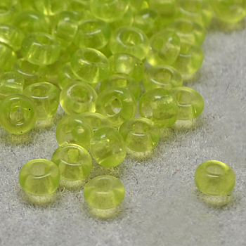 8/0 Grade A Round Glass Seed Beads, Transparent Colours, Green Yellow, 8/0, 3x2mm, Hole: 1mm, about 10000pcs/bag
