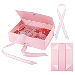 Rectangle Foldable Paper Gift Storage Boxes, Jewelry Gift Case with Ribbon, Pink, 19x26x8cm(AJEW-TAC0035-07C)