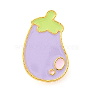 Food Theme Enamel Pin, Golden Alloy Brooch for Backpack Clothes, Eggplant, 24x14.5x1.5mm(JEWB-H011-03G-15)