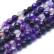 Natural Striped Agate/Banded Agate Beads, Dyed, Faceted Round, Purple, 6mm, Hole: 1mm, about 61pcs/strand, 14.3 inch(36.5cm)(G-J371-13-6mm)