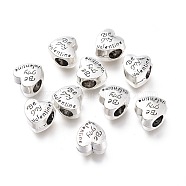 Tibetan Style Alloy European Beads, Large Hole Beads, for Valentine's Day, Heart with Word Be My Valentine, Antique Silver, 10x10x7mm, Hole: 4.5mm(PALLOY-H170-18AS)