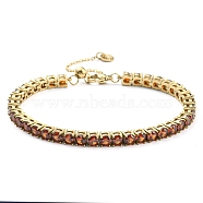 Rhinestone Bracelet, Real 14K Gold Plated 304 Stainless Steel Link Chain Bracelet, Siam, 9-1/8 inch(23cm)(BJEW-C049-01G-02)