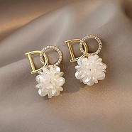 Acrylic Dangle Earrings, Alloy Rhinestone Earrings for Women, 925 Sterling Silver Pins, Flower with Letter, White, 18x12mm(WG29476-42)