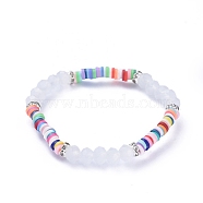 Kids Stretch Bracelets, with Polymer Clay Heishi Beads, Faceted Glass Beads and Brass Rhinestone Beads, White, Inner Diameter: 1-7/8 inch(4.7cm)(BJEW-JB05194-03)