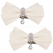 2Pcs Detachable Polyester Bowknot Shoe Decoration, with Alloy Buckle Clip, Crystal Glass Rhinestone, PapayaWhip, 90x50mm(AJEW-FG0002-01A)
