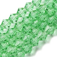 Transparent Glass Beads Strands, Faceted, Bicone, Light Green, 4x4mm, Hole: 0.8mm, about 87~98pcs/strand, 12.76~14.61 inch(32.4~37.1cm)(GLAA-F029-4mm-24)