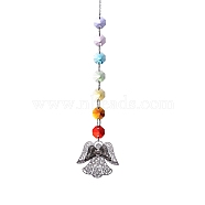 Hollow Metal Hanging Ornaments, Rainbow Maker, Glass Octagon Tassel Suncatcher for Window Garden Decoration, Angel & Fairy, 400mm(PW-WG3B3BD-04)