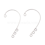 316 Stainless Steel Ear Cuff Findings, Climber Wrap Around Non Piercing Earring Findings with 4 Loop, Stainless Steel Color, 55x36x0.5mm, Hole: 4mm(X-STAS-H148-01P)
