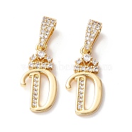 Eco-Friendly Brass Micro Pave Cubic Zirconia Pendants, Long-Lasting Plated, Real 18K Gold Plated, Cadmium Free & Lead Free, Letter, Letter.D, 16~20x7~11.5x1.5~2.2mm, Hole: 6.5x3.5mm(KK-K265-01G-D)