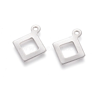 201 Stainless Steel Charms, Rhombus, Stainless Steel Color, 12x9.5x0.5mm, Hole: 1mm(STAS-I123-06P)