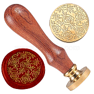 Wax Seal Stamp Set, Golden Plated Sealing Wax Stamp Solid Brass Head, with Retro Wood Handle, for Envelopes Invitations, Gift Card, Flower, 83x22mm, Head: 7.5mm, Stamps: 25x14.5mm(AJEW-WH0208-1053)