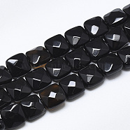 Natural Black Onyx Beads Strands, Faceted, Square, 8~8.5x8~8.5x5mm, Hole: 1mm, about 25pcs/strand, 8.0''(G-S357-D01-11)