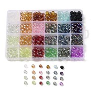 528Pcs 24 Colors Glass Beads, Round, Mixed Style, Mixed Color, 8x7.5mm, Hole: 1.4~1.5mm, 22Pcs/color(GLAA-D013-01)