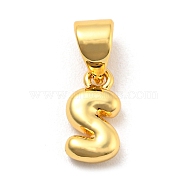 Brass Charms, Real 18K Gold Plated, Long-Lasting Plated, Lead Free & Cadmium Free, Letter Charm, Letter S, 9.5x5x2.5mm, Hole: 5x3.5mm(KK-Z027-14G-S)