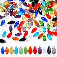 AHADERMAKER 100Pcs 10 Colors Transparent Glass Beads, Facted, Top Drilled, Teardrop, Mixed Color, 12x6mm, Hole: 1mm, 10pcs/color(GLAA-GA0001-37)