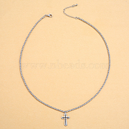 Stainless Steel Ball Chain Cross Pendant Necklaces for Women, Silver, 15.75 inch(40cm)(SA3523-2)