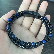 Natural Lava Rock  Beaded Bracelets, Imitation Leather Cord Bracelets for Women Men, with Alloy Clasps, Round, 8-1/4 inch(21cm)(PW24070698981)