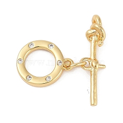 Brass Micro Pave Clear Cubic Zirconia Toggle Clasps, Ring, Real 18K Gold Plated, Rings: 12.5x10.5x2mm, Hole: 1.2mm, Bar: 20.5x6x5mm, Hole: 1.2mm, Pin: 0.8mm(KK-K391-14G)