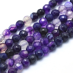 Natural Agate Beads, Dyed, Faceted Round, Purple, 6mm, Hole: 1mm, about 61pcs/strand, 14.3 inch(36.5cm)(G-J371-13-6mm)