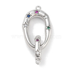 Brass Micro Pave Colorful Cubic Zirconia Interlocking Clasps, Oval, Platinum, 22x13x3.8mm, Hole: 1.2mm(KK-C051-50P)