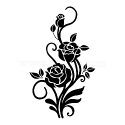 PVC Wall Stickers, for Home Living Room Bedroom Wall Decoration, Black, Rose Pattern, 350x720mm(DIY-WH0377-179)