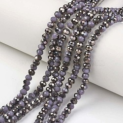 Electroplate Opaque Glass Beads Strands, Half Black Plated, Faceted, Rondelle, DarkSlate Blue, 4x3mm, Hole: 0.4mm, about 123~127pcs/strand, 16.5~16.9 inch(42~43cm)(EGLA-A034-P4mm-P10)