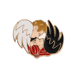 Greek Mythology Zinc Alloy Brooches, Angel and Devil Enamel Pins, White, 23.5x30mm(JEWB-D070-01G-04)