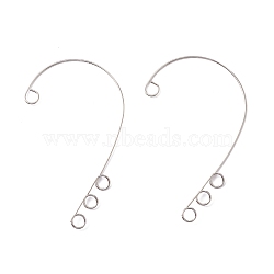 316 Stainless Steel Ear Cuff Findings, Non Piercing Earring Findings with 4 Loop, Stainless Steel Color, 55x36x0.5mm, Hole: 4mm(X-STAS-H148-01P)