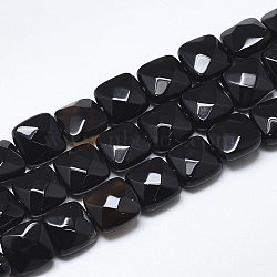 Natural Black Agate Beads Strands, Faceted, Square, 8~8.5x8~8.5x5mm, Hole: 1mm, about 25pcs/strand, 8.0''(G-S357-D01-11)