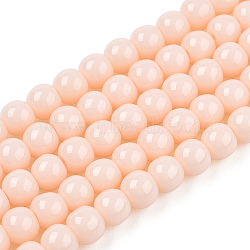 Opaque Solid Color Glass Beads Strands, Round, PeachPuff, 4~4.5mm, Hole: 0.8mm, about 97~99pcs/strand, 14.76 inch~14.96 inch(37.5~38cm)(GLAA-T032-P4mm-09)