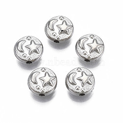 CCB Plastic Beads, for DIY Jewelry Making, Flat Round with Star & Moon, Platinum, 9x4.5mm, Hole: 1.6mm(CCB-S162-38P)