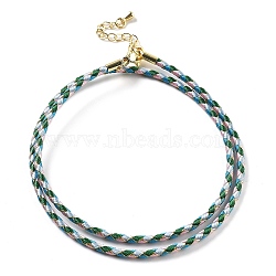 Polyester Cord Braided Necklace Makings, with Brass Findings, Stainless Steel Clasps, Long-Lasting Plated, Golden, Green, 18-3/4 inch(47.5cm)(MAK-L043-03G-19)