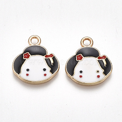 Alloy Pendants, Cadmium Free & Lead Free, with Enamel, Girl, Light Gold, White, 17x15x2mm, Hole: 2mm(ENAM-S115-093)