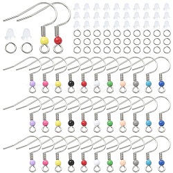 50Pcs 304 Stainless Steel Earring Hooks, Ear Wire with Acrylic Beaded and Horizontal Loops, with 50Pcs Open Jump Rings & 50Pcs Plastic Ear Nuts, Mixed Color, 19.5x18.5mm, Hole: 2mm, 22 Gauge, Pin: 0.6mm(STAS-YW0001-81)