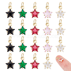 DICOSMETIC 20Pcs 5 Colors Brass Micro Pave Cubic Zirconia Pendants, with Jump Ring, Real 18K Gold Plated, Star, Mixed Color, 11x8.5x5mm, Hole: 3.2mm, 4pcs/color(FIND-DC0001-55)