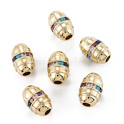 Brass Micro Pave Cubic Zirconia Beadsong-Lasting Plated, Real 18K Gold Plated, Column, Colorful, 12x8mm, Hole: 3mm(ZIRC-P089-23A-G01)