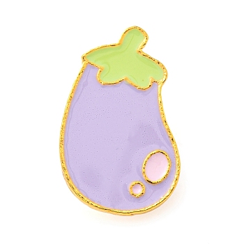 Food Theme Enamel Pin, Golden Alloy Brooch for Backpack Clothes, Eggplant, 24x14.5x1.5mm