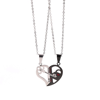 2Pcs 2 Style Word 1314 520 Couple Necklaces Set, 201 Stainless Steel Matching Heart Pendants Necklace for Bestfriends Lovers, Electrophoresis Black, 19.69 inch(50cm), 1Pc/style