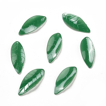 Acrylic Pendants, with Heat shrinkable piece, Leaf, 27.5x11.5x1mm, Hole: 1mm