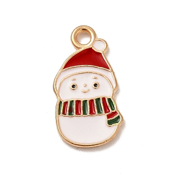 Christmas Theme Alloy Enamel Pendants, Light Gold, Snowman, 20x11x2mm, Hole: 2mm
