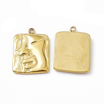 Vacuum Plating 201 Stainless Steel Pendant, Rectangle with Face Charm, Real 18K Gold Plated, 18.5x13x1.7mm, Hole: 1.4mm