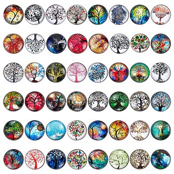 Alloy Jewelry Snap Buttons, with Glass Cabochons, Half Round, Mixed Patterns, 18.5x9mm, Knob: 5.7mm, 48pcs/set, 1 set/box