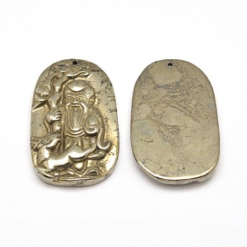 Buddha Natural Pyrite Pendants, 48~50x32~33x12mm, Hole: 2mm