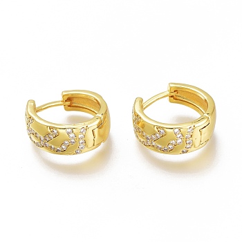 Brass Micro Pave Clear Cubic Zirconia Huggie Hoop Earrings, Long-Lasting Plated, Ring, Golden, 14x15x6mm, Pin: 1x0.7mm